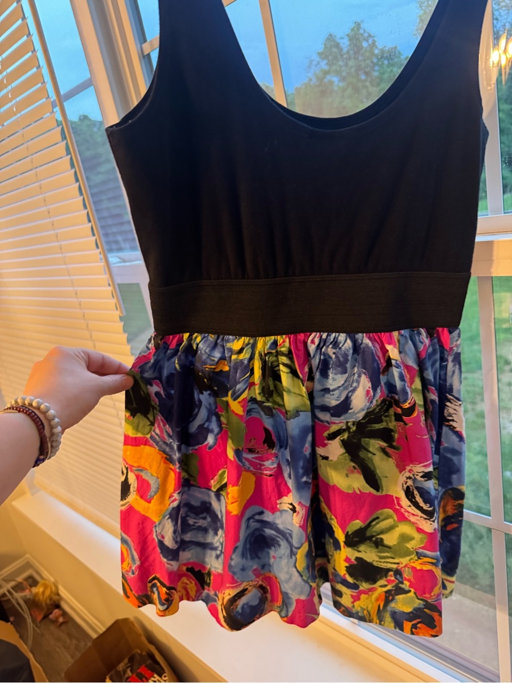 Body Central Black Tank Dress with Bright Floral Skirt